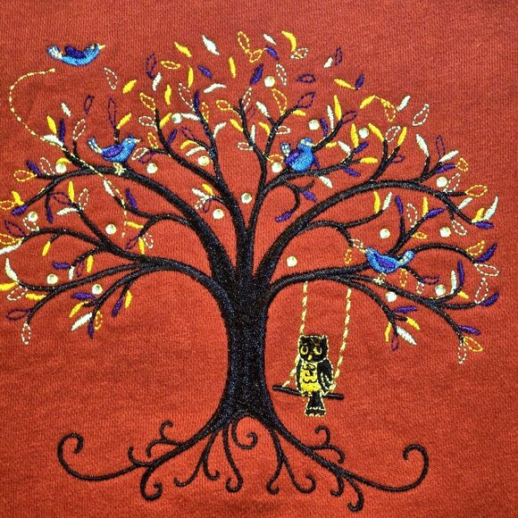 Breckenridge VTG Double Collar Sweatshirt Embroidery Owl Birds Rhinestones Sz S - Picture 2 of 12